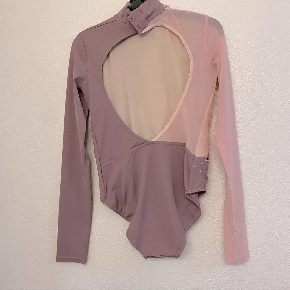 WEISSMAN solo Dance Costume long sleeve lavender MOCK NECK LEOTARD MT11439 LC